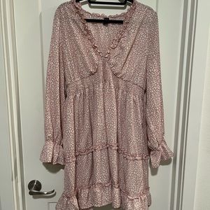 Maternity Shirred Waist Flounce Sleeve Frill Detail All-over Print Dress XXL